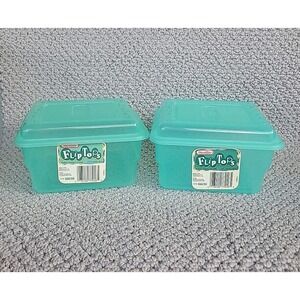 Vintage Sterilite Flip Tops Green Tint 7 x 6 x 4 " Stackable Storage #1770